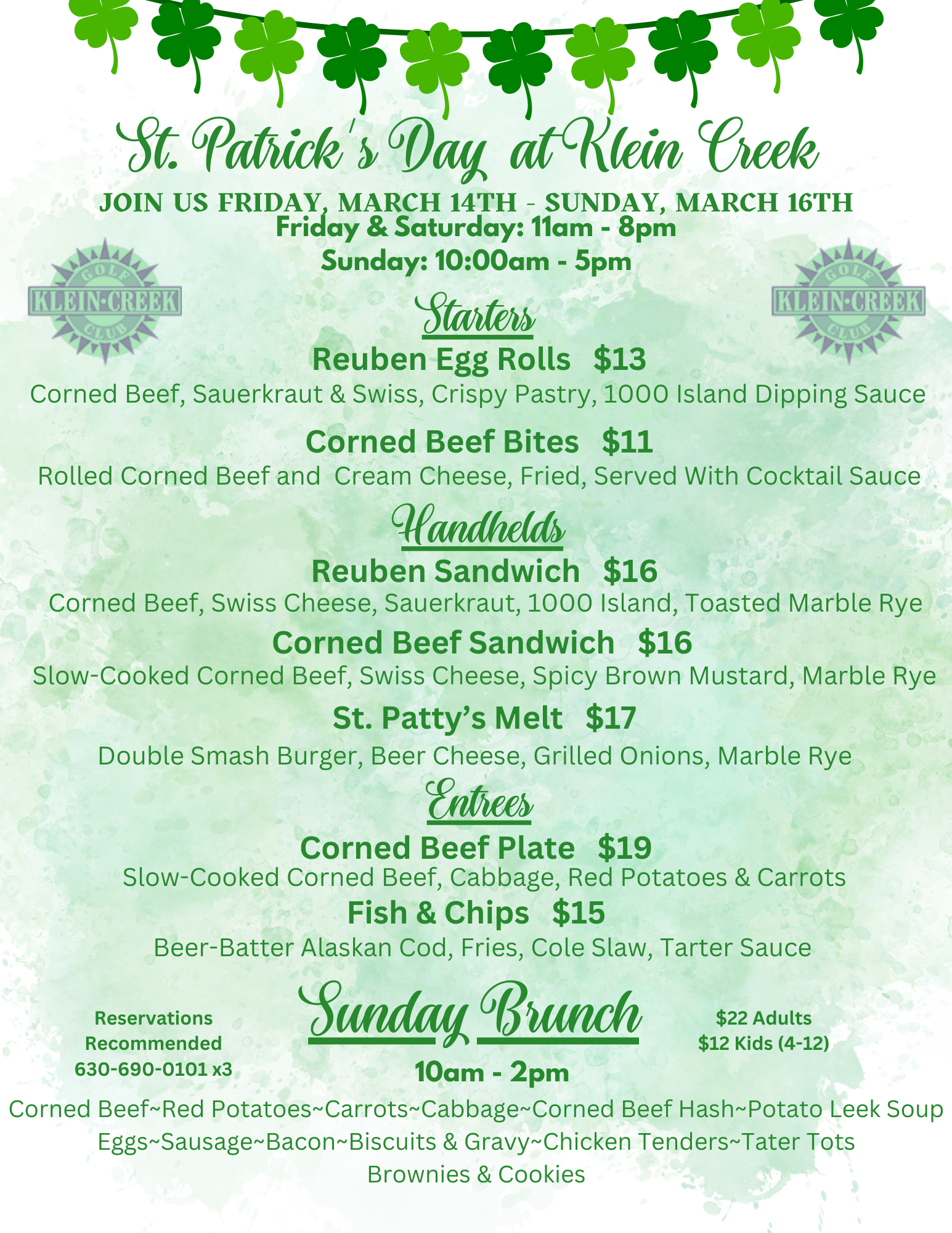 2025 St. Patricks Day menu